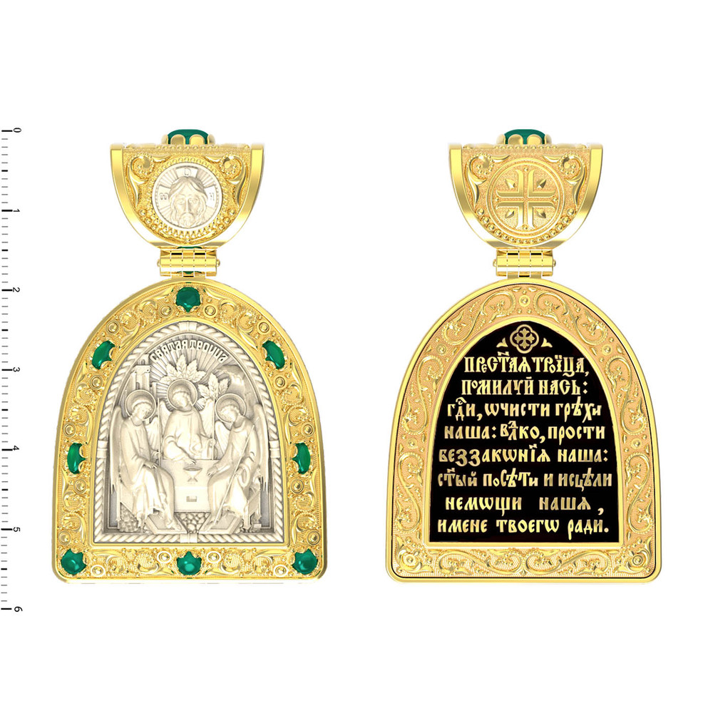 Образок из лимонного золота c эмалью, хризопразом и бивнем мамонта