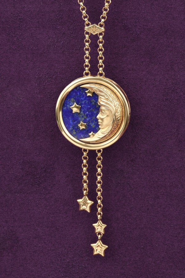 Колье из лимонного золота c бирюзой и лазуритом