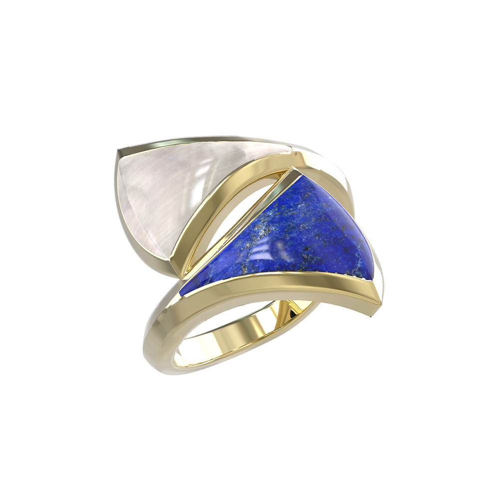 Кольцо из лимонного золота c лазуритом и перламутром