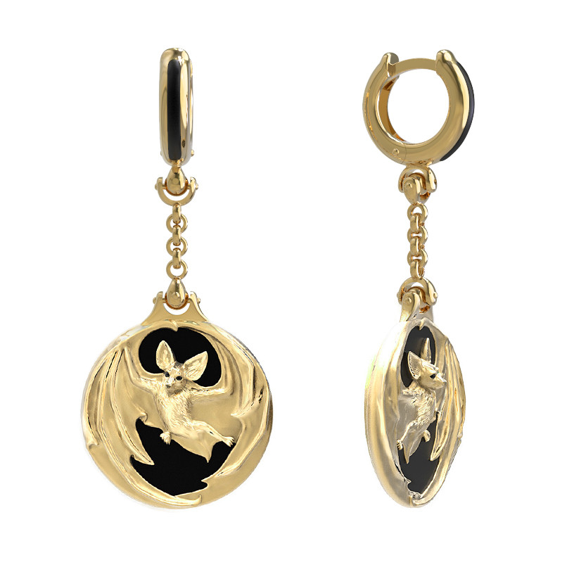 Серьги из лимонного золота c эмалью и ониксом