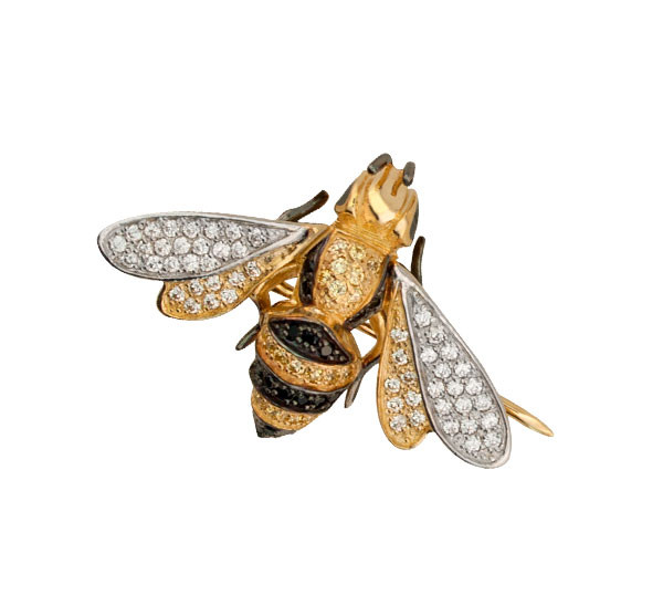 Брошь из лимонного золота c эмалью и фианитом