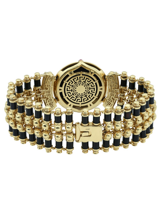 Браслет из лимонного золота c эмалью, ониксом и рубином