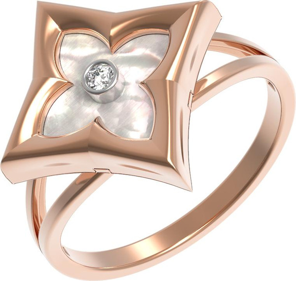 Кольцо из золота c бриллиантами и перламутром