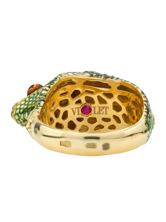 Кольцо из лимонного золота c эмалью и рубином