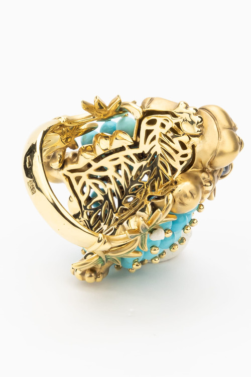 Кольцо из лимонного золота c эмалью и бирюзой