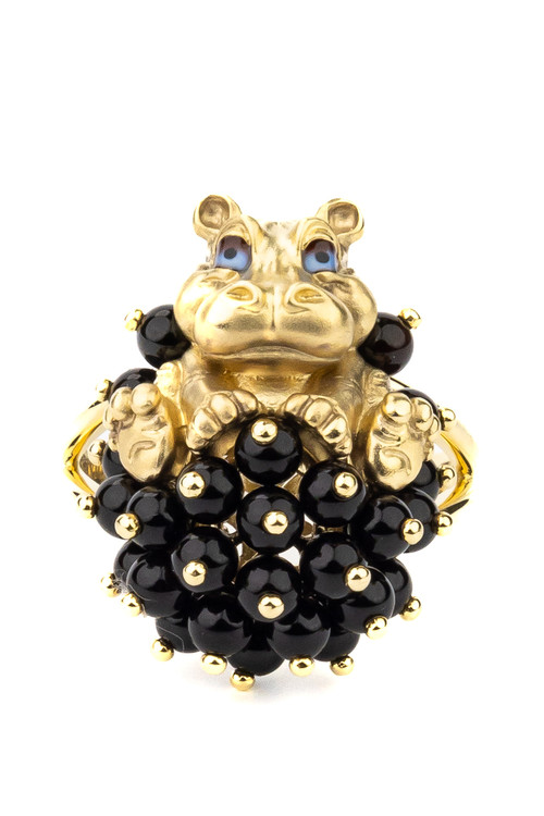 Кольцо из лимонного золота c эмалью и ониксом