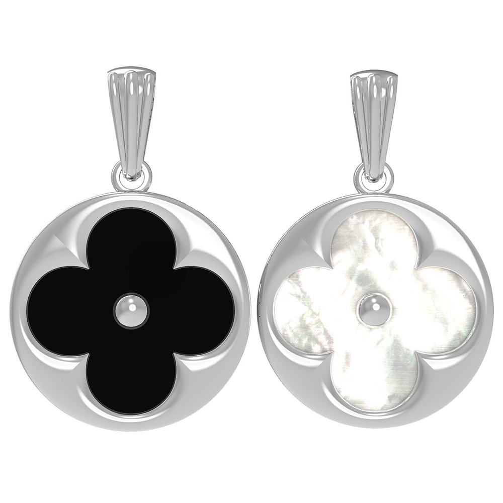 Подвеска из белого золота c ониксом и перламутром