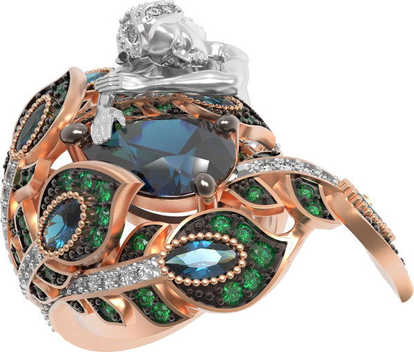 Кольцо из золота c фианитом, топазом London Blue и топазом London