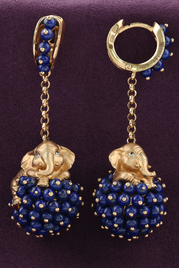 Серьги из золота c эмалью и лазуритом