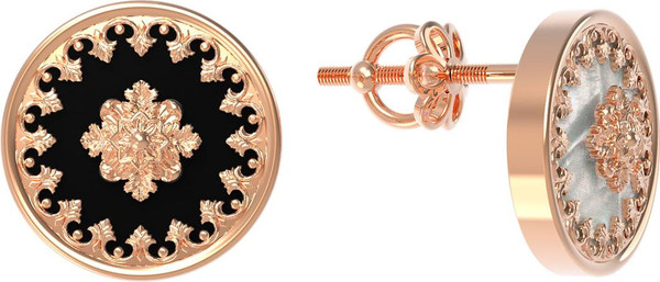 Серьги из золота c ониксом и перламутром