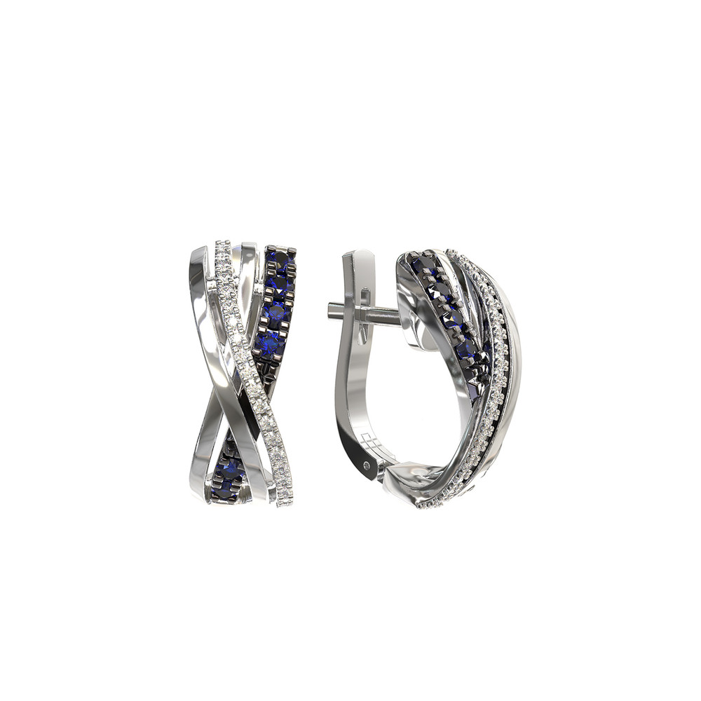 Серьги из белого золота c бриллиантами и сапфиром