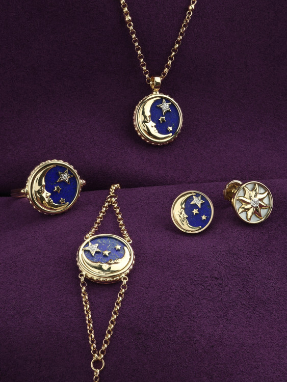 Кольцо из лимонного золота c бриллиантами, лазуритом и перламутром