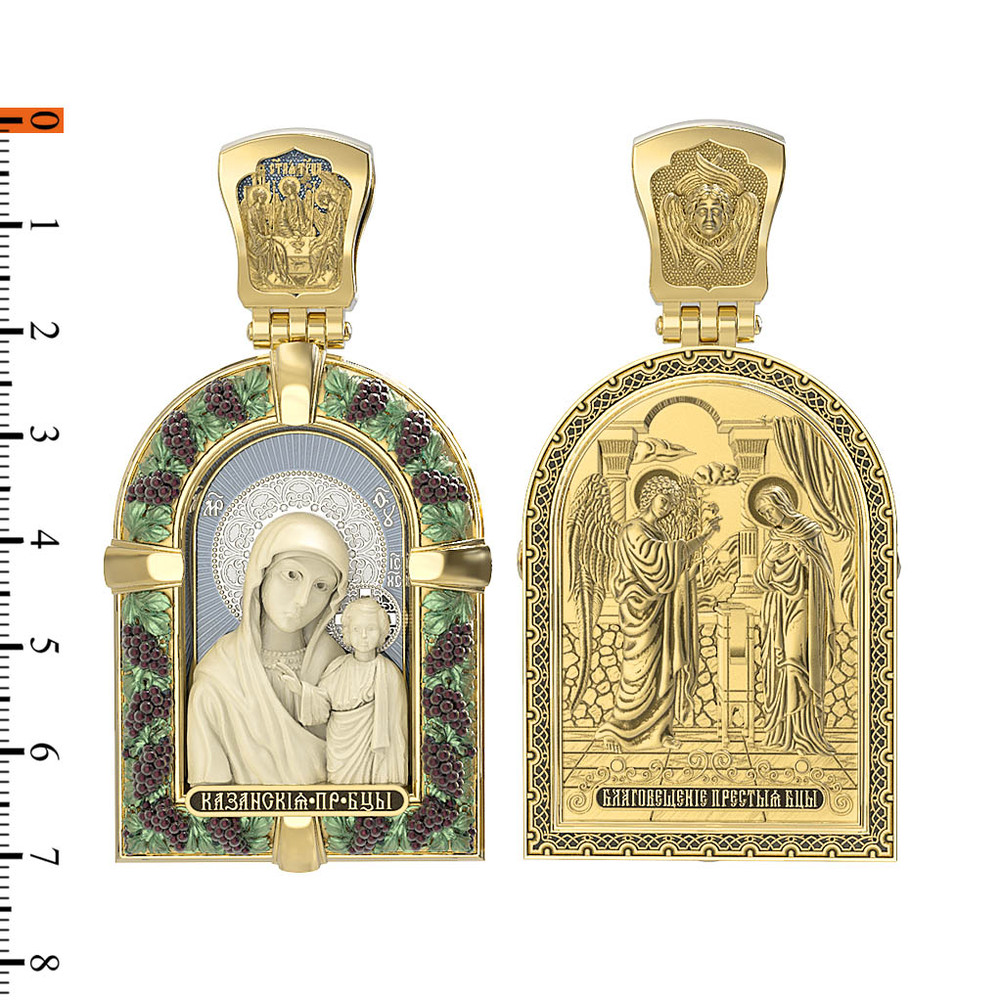 Образок из лимонного золота c эмалью и бивнем мамонта