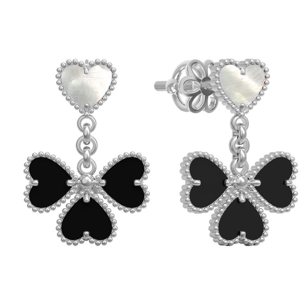 Серьги из белого золота c ониксом и перламутром