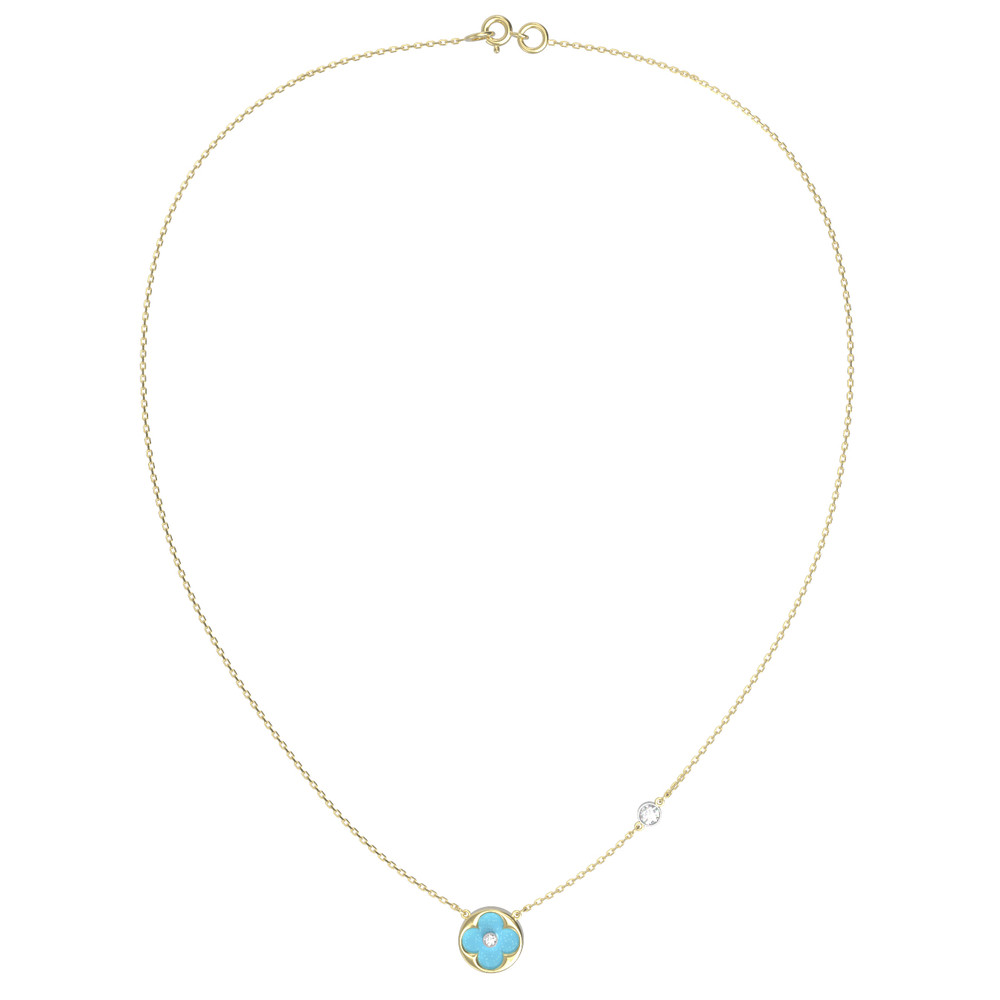 Колье из лимонного золота c бриллиантами и бирюзой