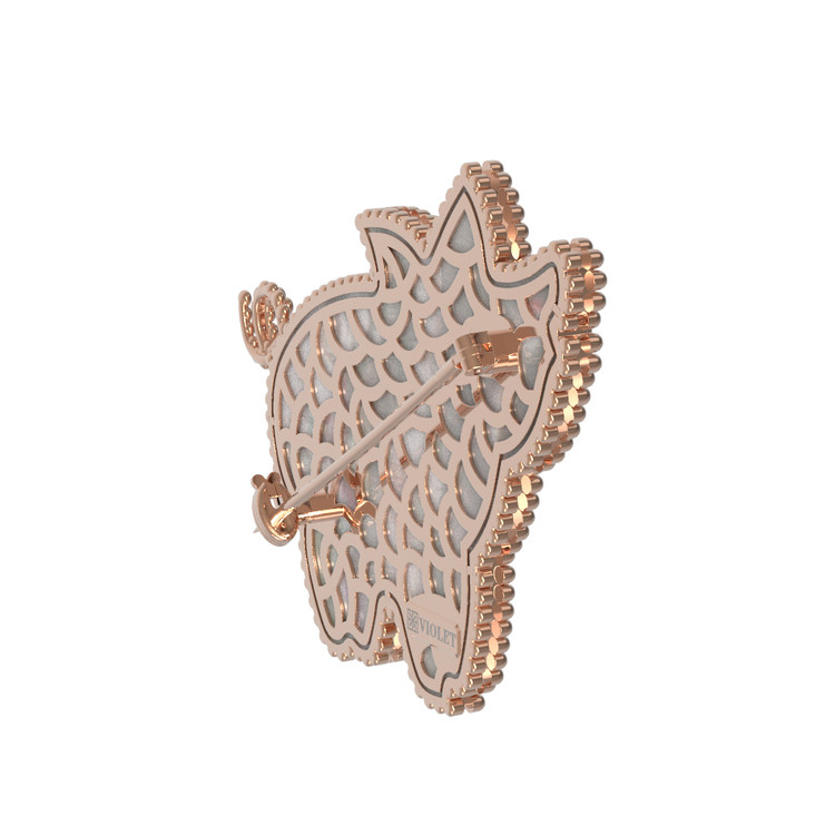 Брошь из золота c эмалью и перламутром