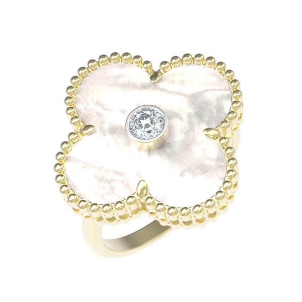 Кольцо из лимонного золота c бриллиантами и перламутром
