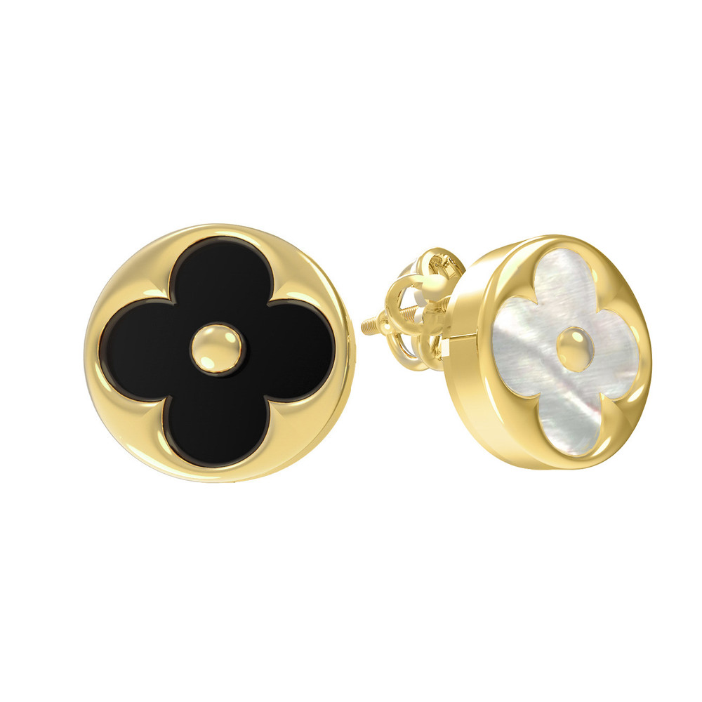 Серьги из лимонного золота c ониксом и перламутром