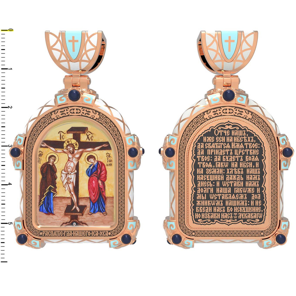 Образок из золота c эмалью, иконописью и темперой