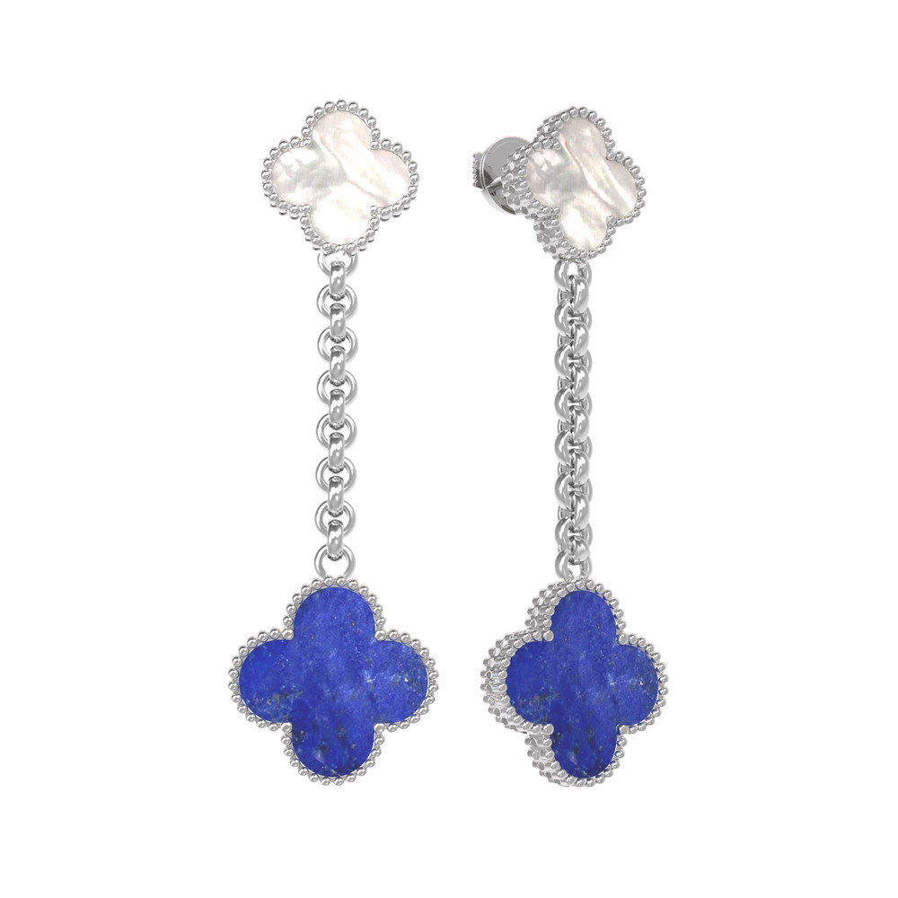 Серьги из белого золота c лазуритом и перламутром