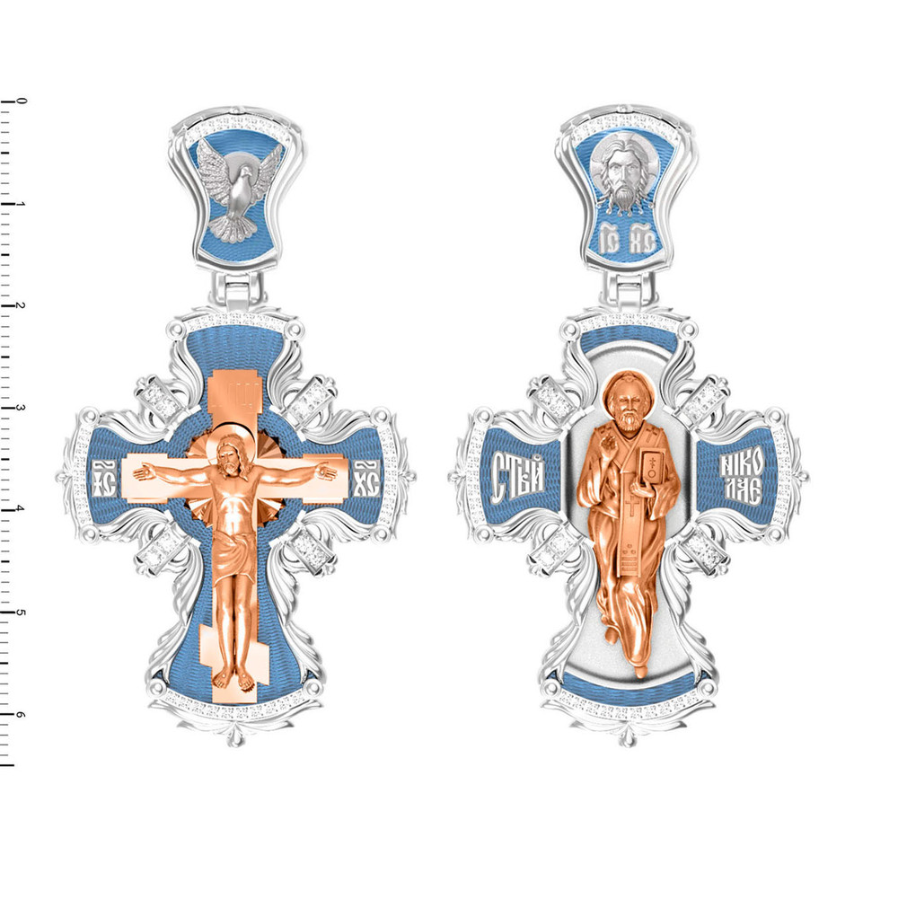 Крест из белого золота c эмалью и бриллиантами