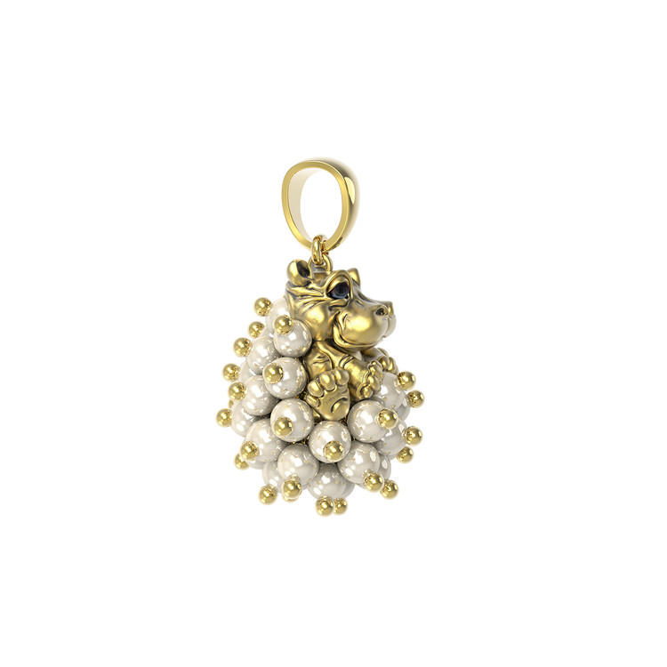 Подвеска из лимонного золота c эмалью и жемчугом