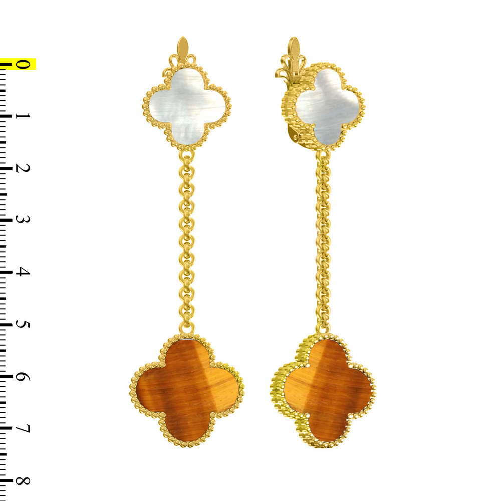 Серьги из лимонного золота c тигровым глазом и перламутром