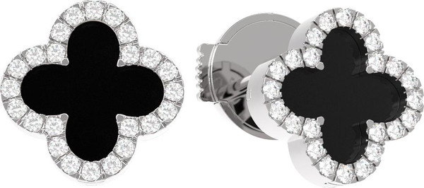 Серьги из белого золота c бриллиантами и ониксом