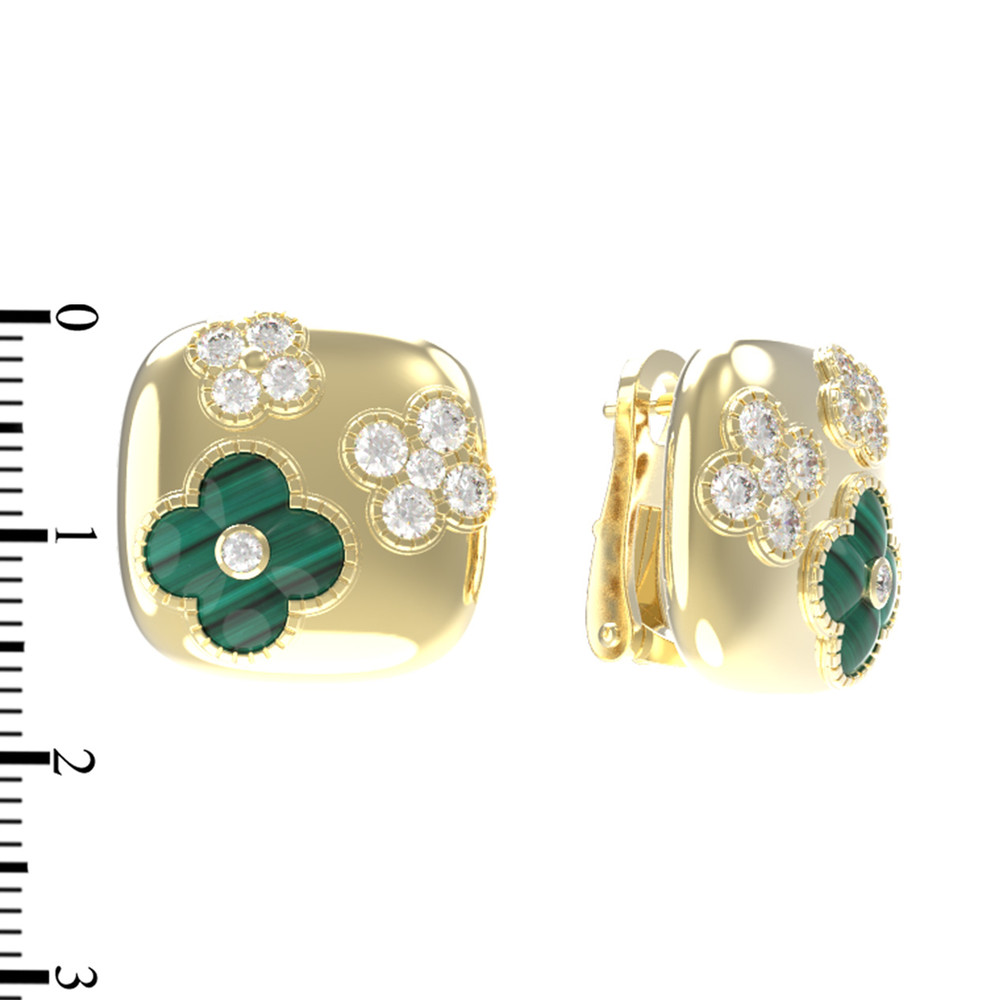 Серьги из лимонного золота c бриллиантами и малахитом