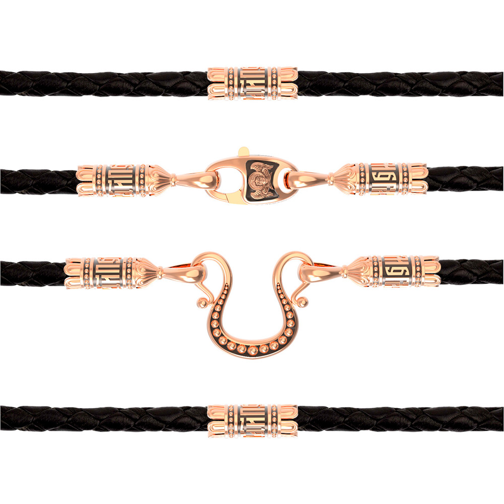 Гайтан из золота c кожаным шнурком