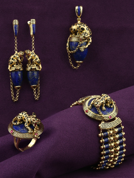 Браслет из лимонного золота c эмалью, рубином и лазуритом