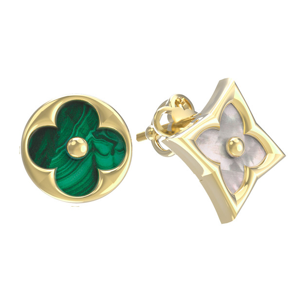 Серьги из лимонного золота c малахитом и перламутром