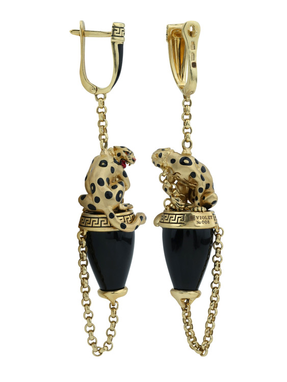 Серьги из лимонного золота c эмалью и ониксом